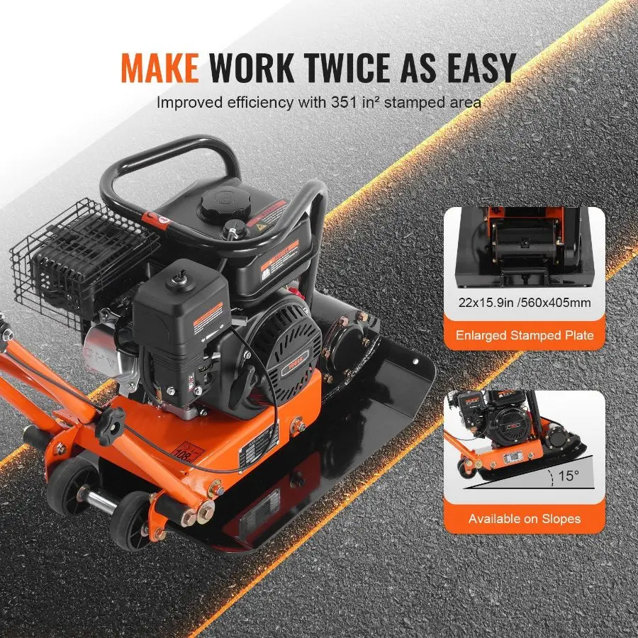 6.5HP Plate Compactor, 196CC Gas Engine, 2360 lbs Vibratory