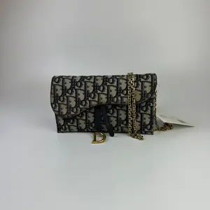Pre-owned Dior 621 Christian Saddle Wallet On Chain Oblique Jacquard Crossbody Bag