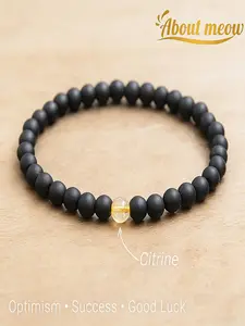 Matte Onyx & Citrine Bracelet, Energy Jewelry Gift for Men, Aries Birthstone Accessory, 6mm Size, Ideal for Abundance & Protection