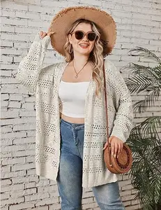 Womens Plus Size Crochet Cardigan Kimonos Boho Long Sleeve Oversized Summer Open Front Knitted Sweater Casual Knitwear Womenswear Batwing