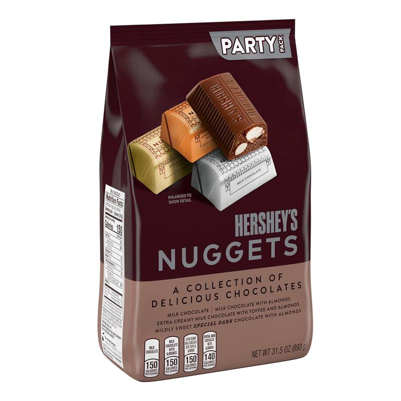 HERSHEY'S NUGGETS Assorted Chocolate Candy Party Bag, Great Stocking Stuffer and Holiday Candy, 31.5 oz