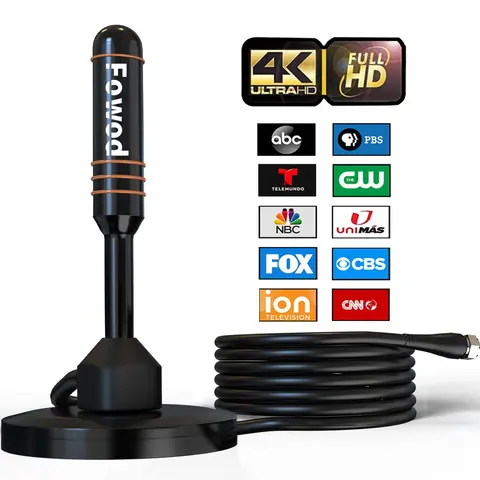 Fowod HD Digital TV Antenna Small Indoor Outdoor Antennas Includes Magnetic Base and 360° Reception Support Smart 4K 1080P Fire and All Older TV's HDTV Television for Free Local Channels -10ft Coax Cable