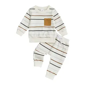REDWOON Toddler Baby Boy Fall Winter Outfits Striped Print Long Sleeve Sweatshirt Tops and Casual Pants 2pcs Clothes Set