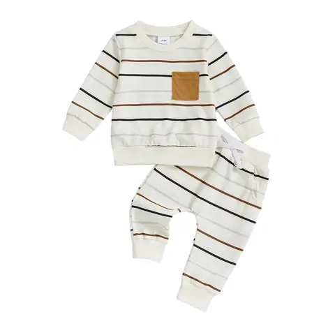 REDWOON Toddler Baby Boy Fall Winter Outfits Striped Print Long Sleeve Sweatshirt Tops and Casual Pants 2pcs Clothes Set