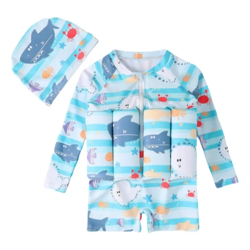 Children Buoyancy Swimsuit, Adjustable And Removable Buoyancy, Long-Sleeved Shorts With Hooded Swimming Floating Swimsuit, Boys And Girls One-Piece Swimsuit, One-Piece Floating Swimming Training Auxiliary Buoyancy Swimsuit