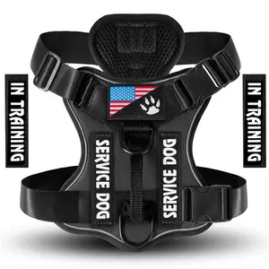 Service Dog Harness with Reflective Vest, Adjustable Soft Oxford Cloth Pet Harness with 5 Removable Patches, Breathable Mesh Lining, Easy to Control for Small and Medium Dogs Training Functional