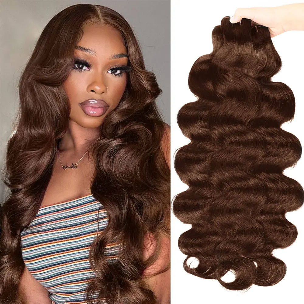 #4 Brown Body Wave Bundles 100% Unprocessed Raw Human Hair Weave Bundles Straight Quick Weave Extensions 1 3 4 Bundles