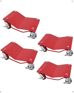 6000LBS Capacity Car Tire Dolly Set of 4, Heavy Duty Vehicle Moving Cart with 360° Swivel Wheels, Red Finish Auto Repair Trolley Collapsible Foldable Wagon