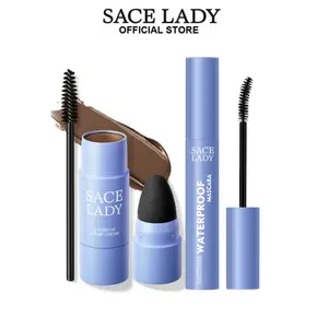 SACE LADY Long Lasting Eyebrow Stamp Cream + Waterproof Mascara Lasting Smudge-Proof Eye Makeup Set 2 Pcs