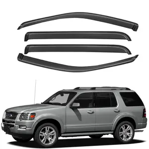 4PCS Window Visors for 2002 - 2010 Ford Explorer (4 - Door)/Mercury Mountaineer; 2003 - 2010 Lincoln Aviator Smoke Tinted Acrylic Tape-On Vent Shade Rain Sun & Wind Deflector Black Car Accessories