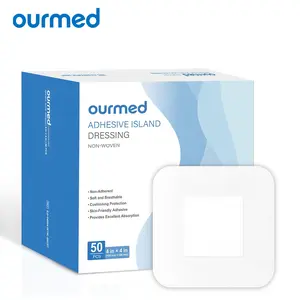 Ourmed Island Dressing Bordered Gauze 4"x 10"(2"x 8" Absorbent Pad), Pack of 25, Self-Adhesive Sterile Dressing with Highly Absorbent, Latex& Rubber- Free, for Cuts and Scratches