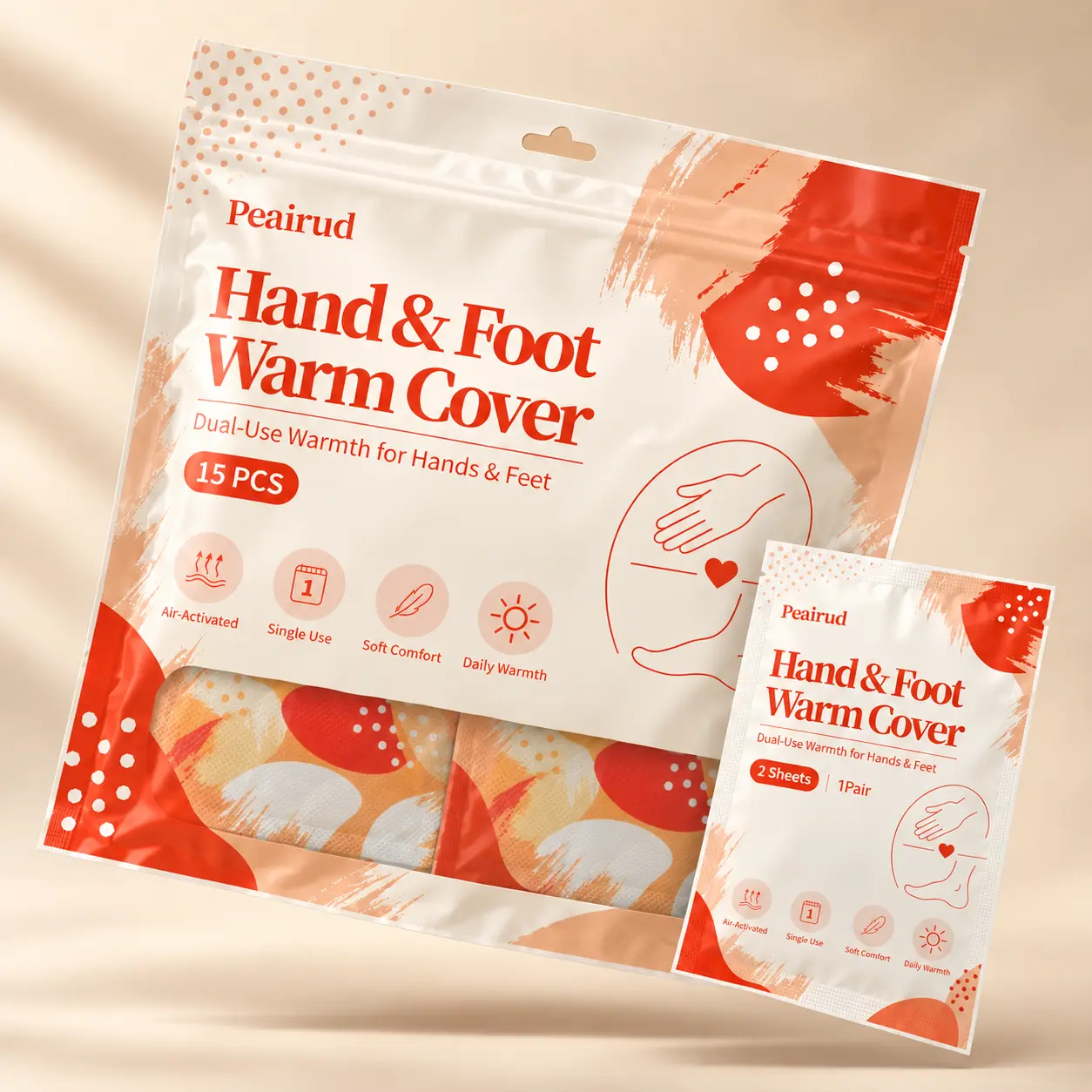 Peairud Hand and Foot Warmers, 15 Pairs Air Activated Warm Packs for Hands & Feet, Disposable Toe Warmers for Winter Cold Weather, Long Lasting Heat Pads for Hiking, Skiing, Camping, Sports and Outdoor Activities