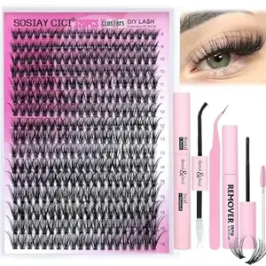 DlY Eyelash Extension Kit  320PCS DIY Lash Clusters Kit, SOSIAY CICI 40D D Curl Individual Lashes, All-in-One Lash Extension Set with Clear Glue & Tools