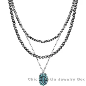 Layered Navajo Pearls Necklace with Western Pendant Necklaces for Women Retro Tribe Western Fashion Accessories