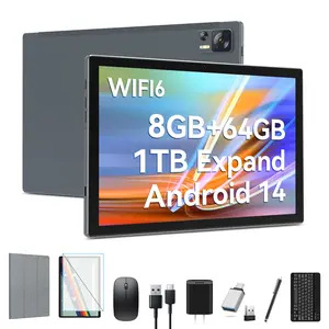 2025 Newest Android 14 Tablet WIFI6 Large Storage 8GB RAM (4+4 Virtual) + 64GB ROM+512GB Expandable, Octa-Core 2 in 1 Tablet with Keyboard, 7000 mAh Battery Tablet 10.1 Inch Screen, Bluetooth/Case/Mouse Android 2-in-1