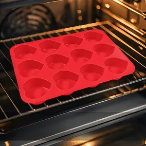 12-Cavity Heart-Shaped Silicone Cake Mold - Non-Stick DIY Home Baking Mold for Brownies, Cupcakes & DIY Cake Pops – Easy Release, Food-Grade, Microwave & Freezer Safe