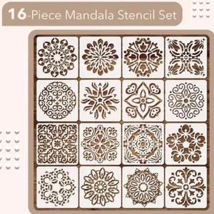 16-Piece Mandala Stencil Set, Round Hollow Painting Templates, Circular Drawing Aid, Wall & Spray Paint Art Supplies, DIY Painting Supplies