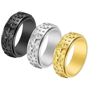 Unisex Thanksgiving Stainless Steel Ring, Fashionable Classic Pentagram Pattern, 360-Degree Rotatable, Geometric Design Statement Costume Jewelry, Unisex Jewelry, Statement Rings, Geometric Design Ring,summerwins