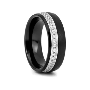 DAZZEL | Polished Black Tungsten White CZ Eternity Beveled Wedding Ring — 8mm