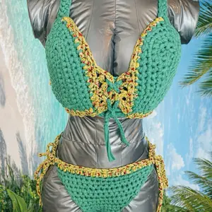 Verdant Gold & Ember Flecks-Bikini Set-Trophy Edition Custom Support Bikini Full Coverage D-Cup Adjustable Straps & Side-Tie Style for Poolside Luxury