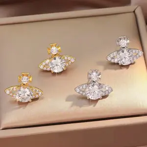 Copper Earrings with a Unique and Fashionable Style, Saturn Ear Cuffs, Cross-Shaped Hoop Earrings White Stud