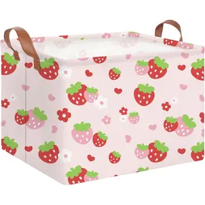 Rectangle Storage Basket with Handles,Collapsible Storage Bin,Books Box,Gift Basket(Strawberry)