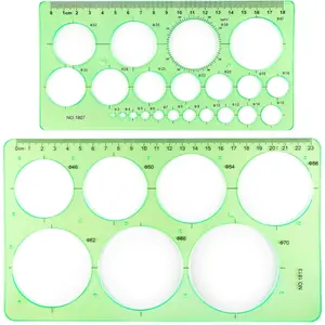 2Pcs Circle Template for Drawing Drafting Geometric Circle Ruler Plastic Transparent Round Drawing Templates for Painting School Office Drawing Supplies