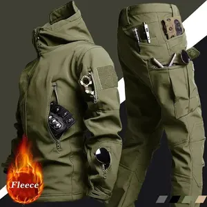 New Men's Winter Jacket Tactical  Sets FleecedWindproof Waterproof Padding Suits  Uniform Pockets Camo