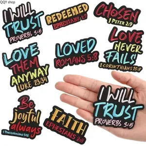 8/9 Pcs Bible Verse Iron On Patches, 3 Inch Christian Religious Embroidered Applique, Motivational Scripture Patch Set, DIY Sew On Decor Accessories for Hats, Backpacks, Jackets, Fall Outfits, School & Daily Clothing