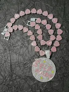 2pcs 15mm Funky Rhinestone Heart Necklace Iced Out 'SELFMADE' Pendant Necklace And Bangle Set Rhinestone Embellished, Zinc Alloy, Perfect for Night Club, Street Style, and Valentine's Day Gift Elegant Jewelry Set