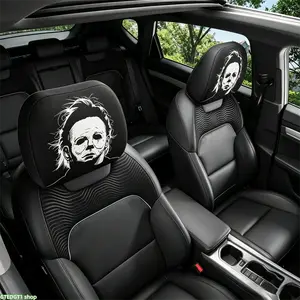 Gothic Michael Myers Car Headrest Covers 2 PCS, Universal Fit for Cars SUVs Trucks, Breathable Fabric Protector, Horror Killer Design, Black Gothic Auto Accessories, Easy Install & Washable, Upgrade Your Ride with Dark Thrilling Vibe Vehicle
