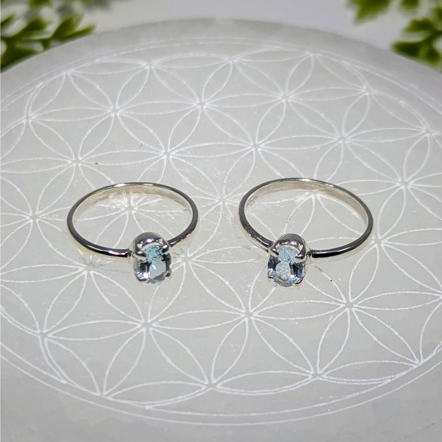 Aquamarine Oval Faceted Ring - Sterling Silver