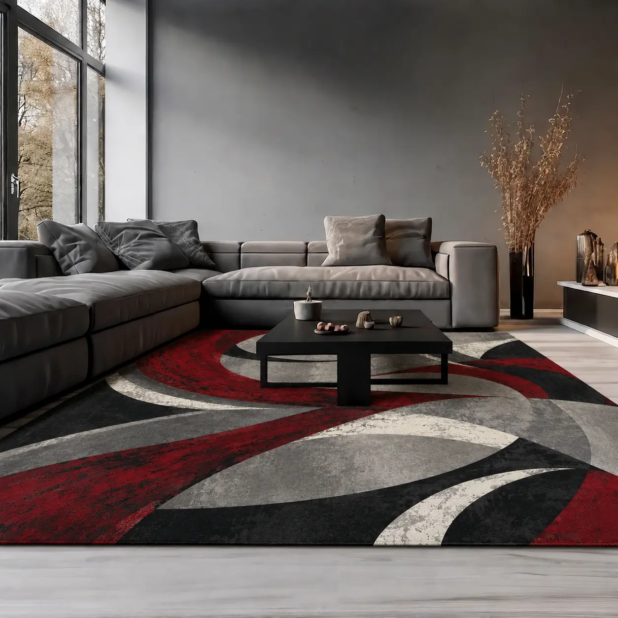 Modern Abstract Area Rug - Soft Low-Pile Fiber Non-Slip Rug for Living/Dining, Indoor Areas, Contemporary Home Decor with Bold Visuals, Living Room Decor, Multi-Size
