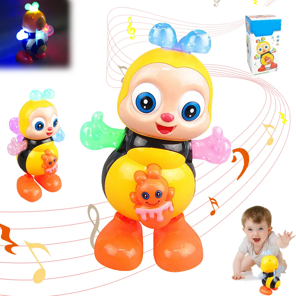 Musical Interactive Dancing Bee Toy with Music & LED Lights Sensory Developmental Cartoon Toy for Toddlers