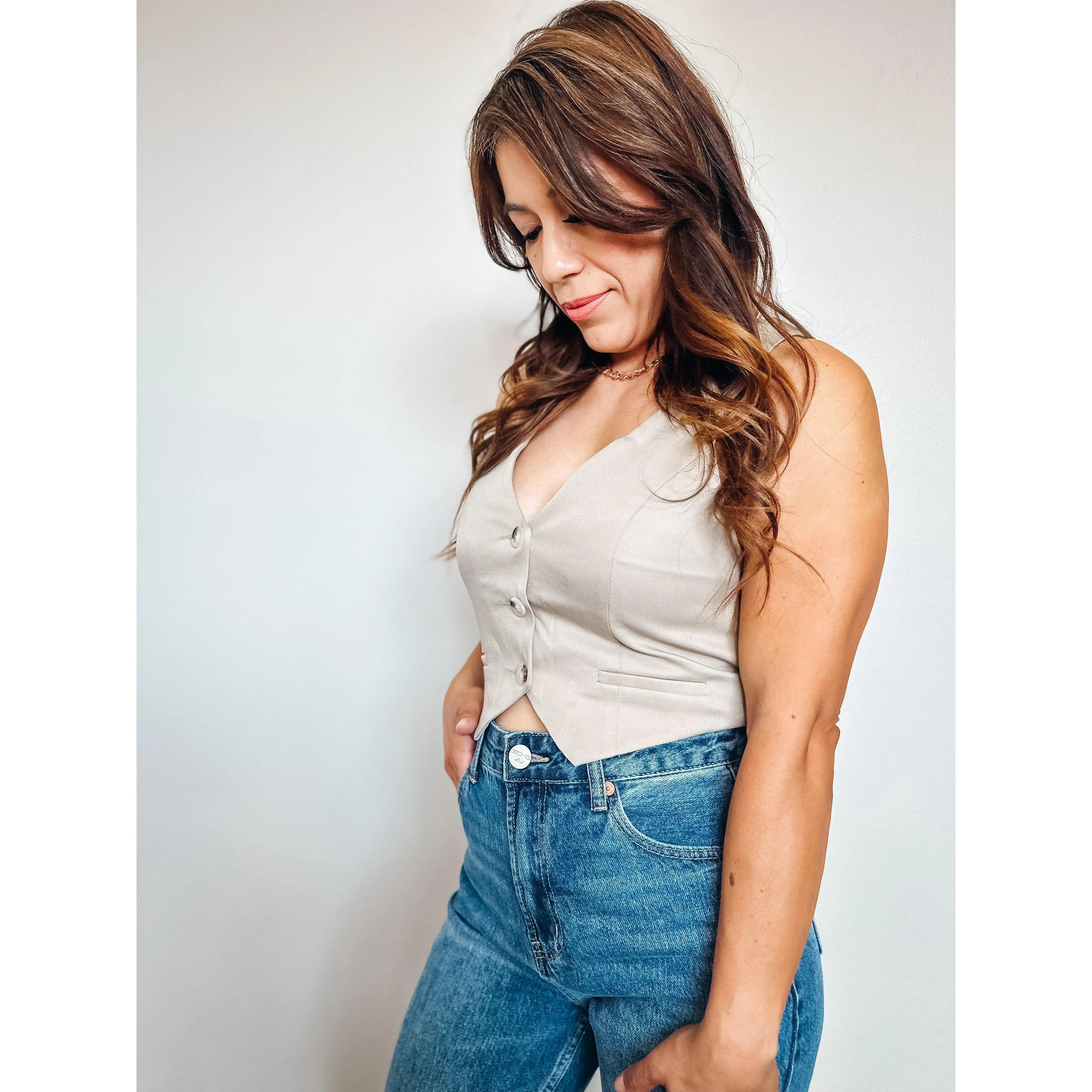 Hazelnut Cropped Waistcoat