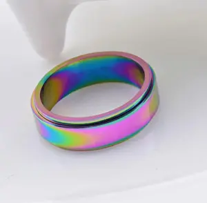 Rainbow Chrome Fidget Spinner Band Ring in Stainless Steel-8mm