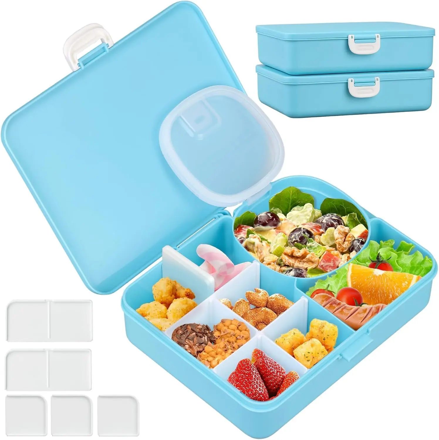 [Back To School] 2 Pack Kids Snackle Box Container with Leak-Proof Bin, 8 Compartments with Detachable Dividers, BPA-Free, Dishwasher Safe –Toddler Bento Box for School & Travel