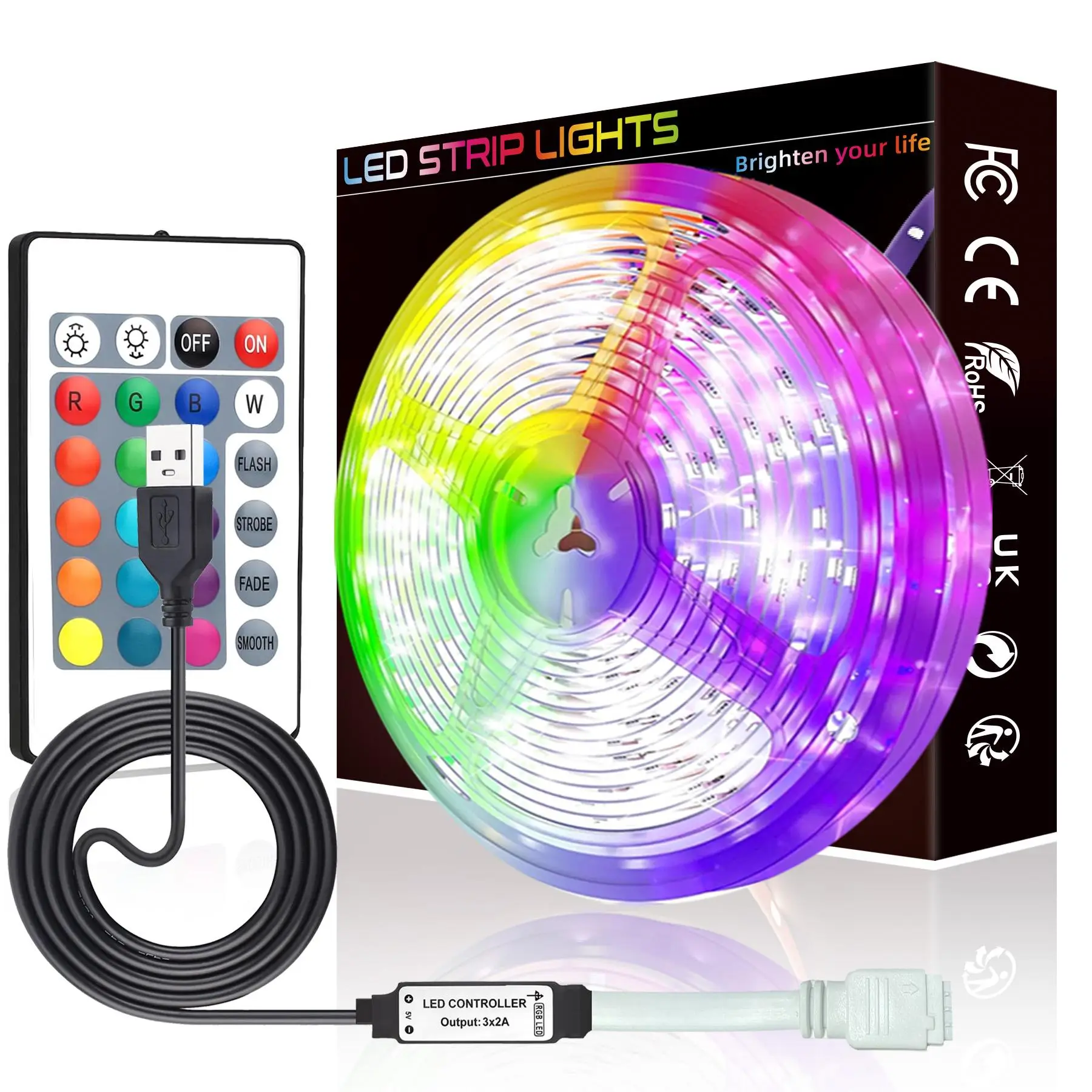 LED Strip Light, 1 Count USB Charging LED Strip Light with IR24KEY Remote Control, Multifunctional LED Strip Light for Room Home Party Decoration, Sta