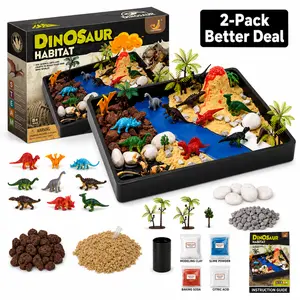 Dinosaur Habitat Activity Kit for Sand & Water Tables - DIY Dino World Sand Tray with Volcano & Swampy River Scenes - Kids Sensory Play Toy Gift, 1/2 Pack Options