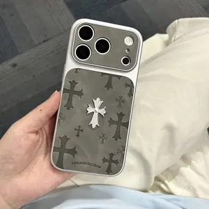 Cross-patterned Leather Phone Case Suitable for iPhone 17 16 15 14 Pro and ProMax.