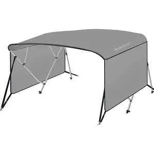 4Bow Bimini Top Boat Cover with 1” Aluminum Alloy Frame, Include 2 Straps, 2 Adjustable Rear Support Pole, Zippered Storage Boot, PU Coating Canvas（8'L x 54" H x 73"-78" W ，Gray ）