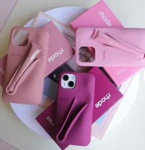 Rhode Lip Gloss Holder Phone Case for iPhone 11–16 Pro Max Plus | Silicone Lipstick Slot Case | Espresso Toast Ribbon Aesthetic Cover