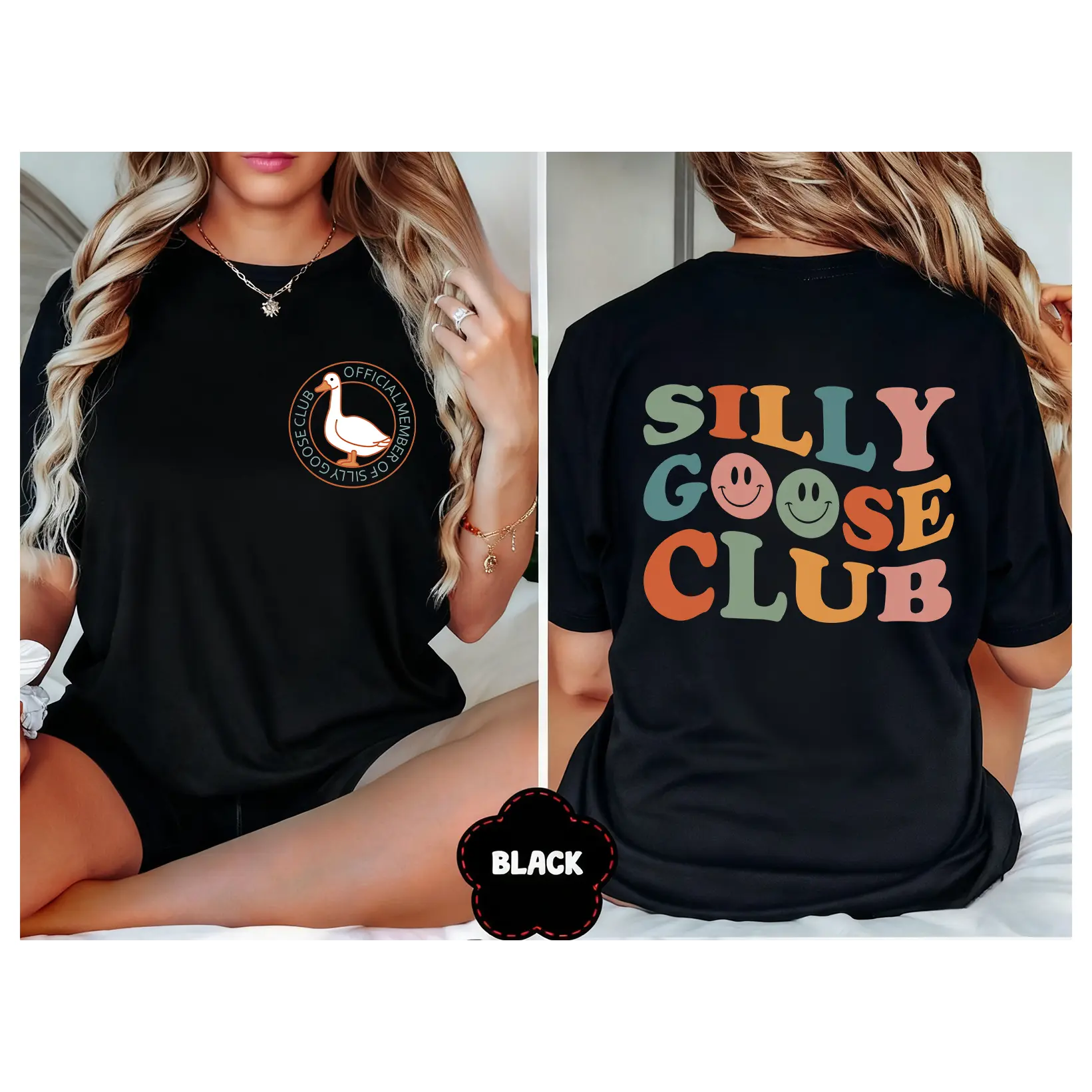 Funny SILLY GOOSE CLUB Graphic T-Shirt, 100% Cotton Double-Sided Printing GOOSE Tee for Women Men
