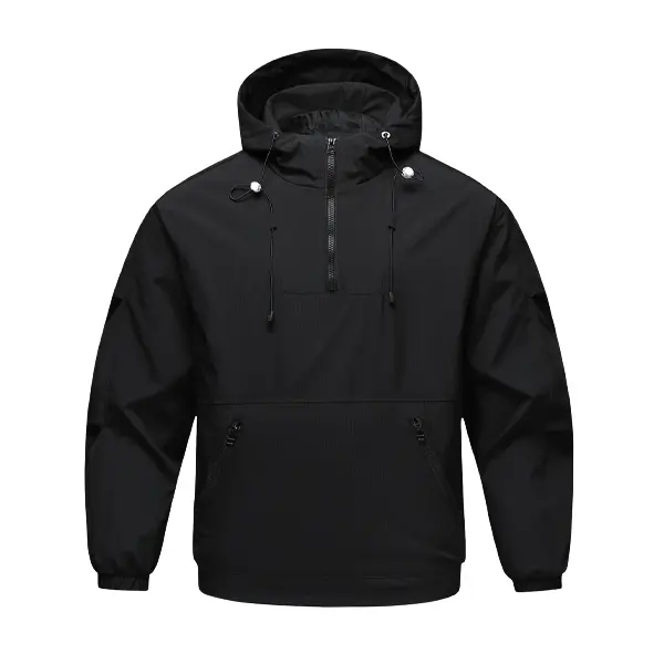 Men's Fashion Lightweight Half-Zip Hooded Windbreaker Coat - Stylish Plain Pullover Anorak, Autumn Outdoor Streetwear Menswear Tops, Hoodie, Coats, Hooded Zip