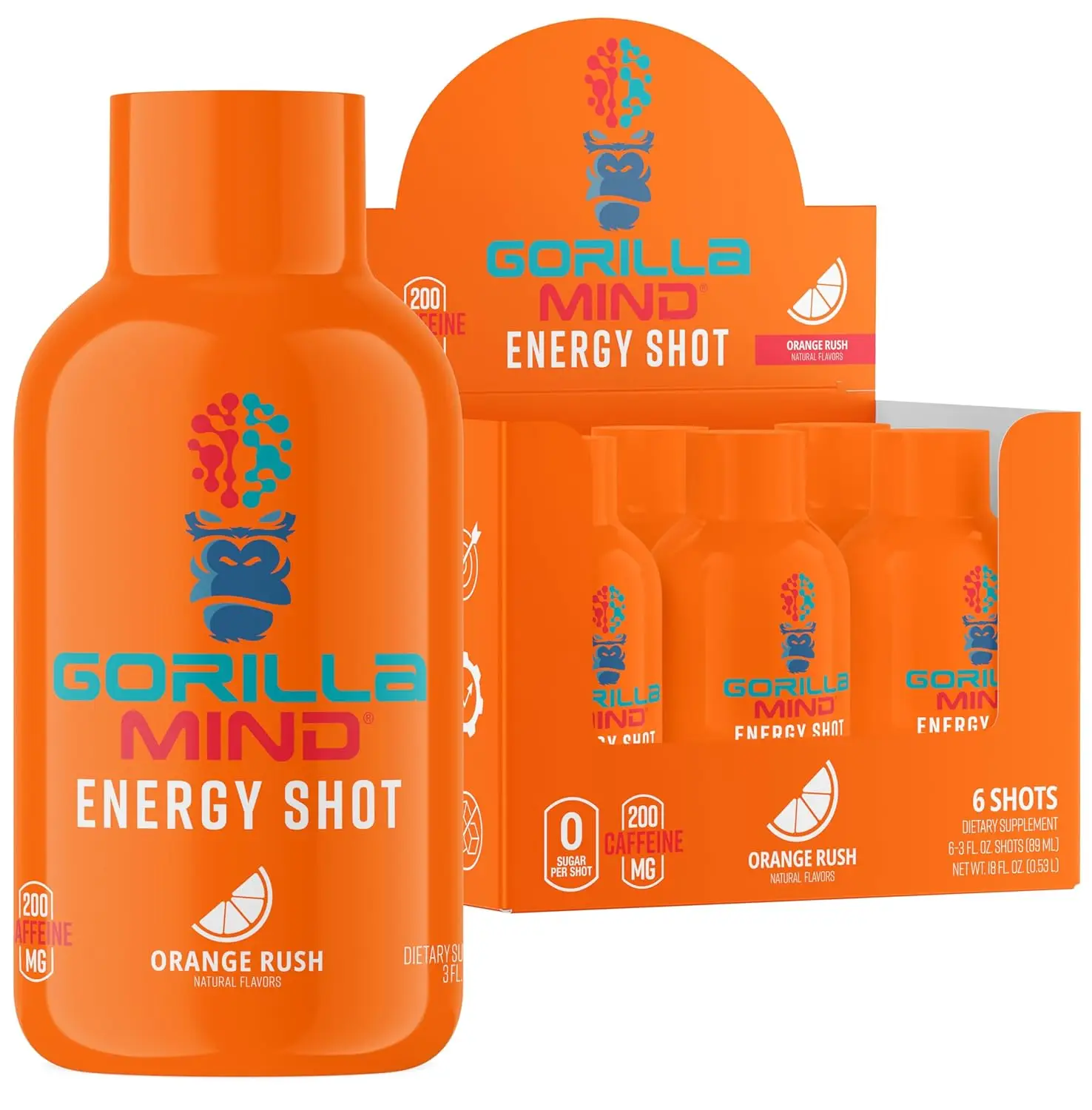 Gorilla Mind Energy Shot | Unmatched Energy · Amplified Focus | N-Acetyl-L-Tyrosine, Alpha-GPC, 200mg Caffeine, Uridine, Saffron | 0 Sugar Or Artifici