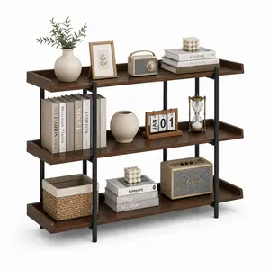 Garvee Narrow 3-Tier Adjustable Bookshelf with Raised Edge Guard – Industrial Wood & Black Metal Open Bookcase – Space-Saving Shelf Unit for Home Office, Living Room, Bedroom, or Kitchen