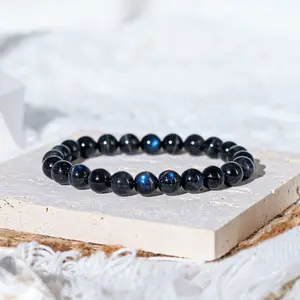 Natural Cat Eye Black Labradorite Stone Blue Sheen Beaded Handmade Bracelet 7mm Gemstone Crystal Stretch Men Women Bracelet Gift