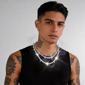 Dark Night Black Panther Full Diamond Tennis Necklace Unisex Hip Hop Fashion Street Trend Accessories Hypoallergenic Luxury Jewelry Gift for Birthday Anniversary valentines gifts for gf valentine gifts for gf eve valentines day gift valentine gift for gf