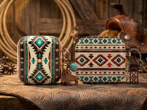 Western Aztec AirPods Case Collection, Turquoise Tribal Pattern AirPods Gen 1 2 3 4 Case, Southwestern Geometric Earbuds Cover, No Keychain