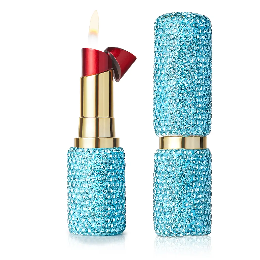Refillable Butane Luxury Bling Rhinestone Lipstick Lighter - Soft Adjustable Open Flame with 2 Adjustment Sheets and Gift Bag, Lighter Accessory, Mini Gifts for Women, GF Gift for Birthdays, Anniversaries